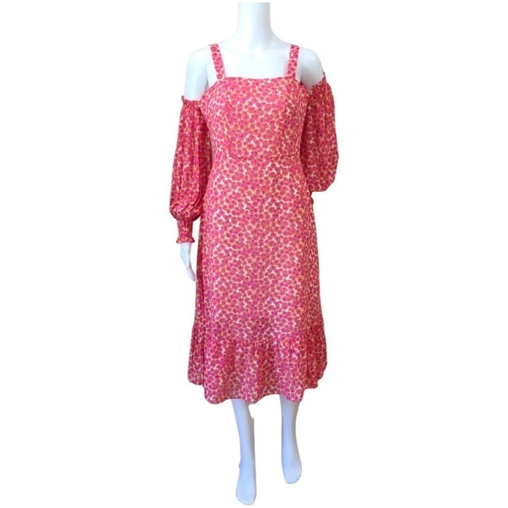 NEW floral cold shoulder midi dress pink petite small